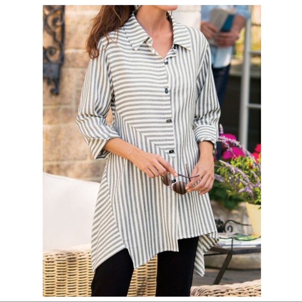 Soft Surroundings Striped Standout Tunic Shirt Lrg